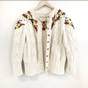 Vintage Handmade Floral Embroidered Cardigan Sz M